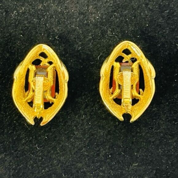 Vintage Sarah Coventry: (Signed) Stunning Amber Topaz Gold Clip on Earrings  1.2 - Picture 2 of 4
